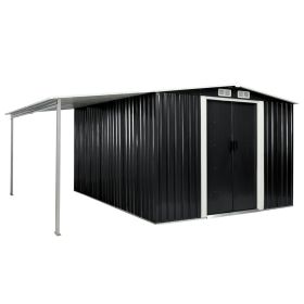 vidaXL Garden Shed with Sliding Doors Anthracite 152"x122.8"x70.1" Steel